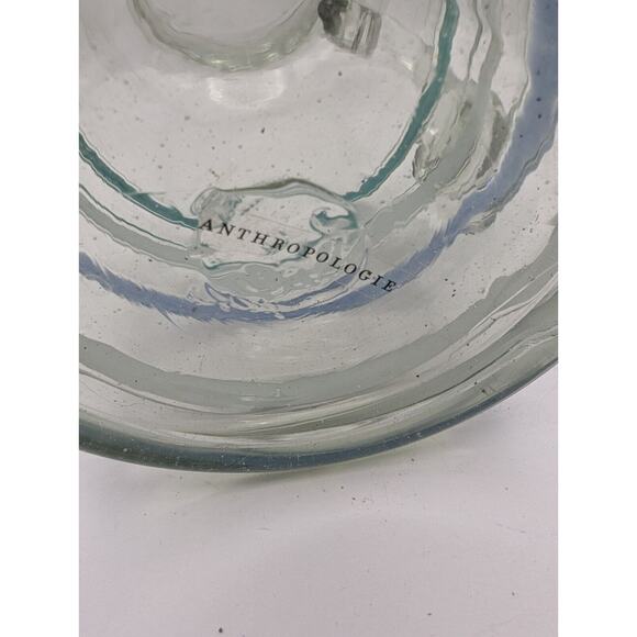 Anthropologie Hand Blown Art Glass Pitcher Blue and Green Stripes 9.5 Inches - Picture 5 of 6